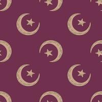 Seamless pattern with hand drawn moon and stars silhouettes print. vector