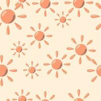 Sun seamless hand drawn pattern in doodle style. vector