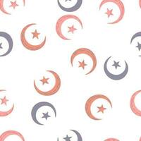 Seamless pattern with hand drawn moon and stars silhouettes print. vector