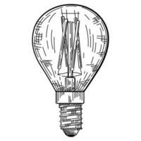 Hand drawn light bulb in vintage engraved style. Electric lamp sketch. vector