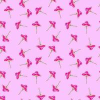 Seamless pattern with fairytail mushrooms. Magical fly agaric wallpaper. vector