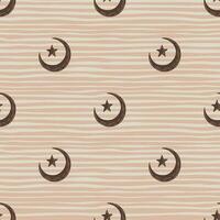 Seamless pattern with hand drawn moon and stars silhouettes print. vector