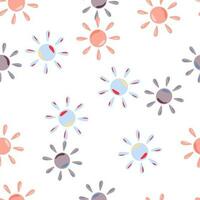 Sun seamless hand drawn pattern in doodle style. vector