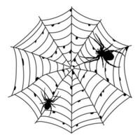 Scary black spider web isolated on white. Spooky halloween decoration. vector