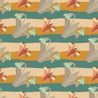 Bluebells and leaves seamless pattern. Lily botanical wallpaper. vector