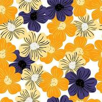 Big bud chamomile flower seamless pattern in simple style. Cute stylized flowers background. vector