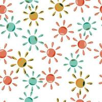 Sun seamless hand drawn pattern in doodle style. vector