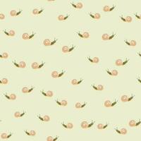 Cute snails seamless pattern. Funny cartoon character wallpaper in doodle style. vector