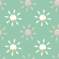 Sun seamless hand drawn pattern in doodle style. vector