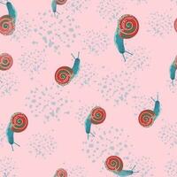 Cute snails seamless pattern. Funny cartoon character wallpaper in doodle style. vector