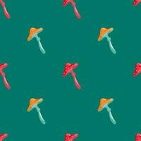 Magical fly agaric wallpaper. Fairytail mushrooms Seamless pattern. vector