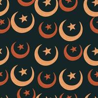 Seamless pattern with hand drawn moon and stars silhouettes print. vector