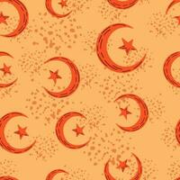 Seamless pattern with hand drawn moon and stars silhouettes print. vector