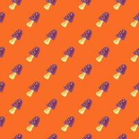 Magical fly agaric wallpaper. Seamless pattern with fairytail mushrooms. vector