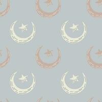 Seamless pattern with hand drawn moon and stars silhouettes print. vector