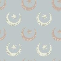 Seamless pattern with hand drawn moon and stars silhouettes print. vector