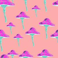 Seamless pattern with fairytail mushrooms. Magical fly agaric wallpaper. vector