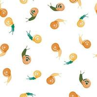 Cute snails seamless pattern. Funny cartoon character wallpaper in doodle style. vector