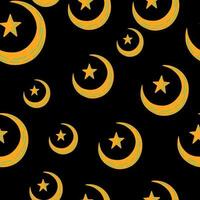 Seamless pattern with hand drawn moon and stars silhouettes print. vector