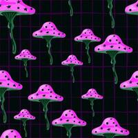 Seamless pattern with fairytail mushrooms. Magical fly agaric wallpaper. vector