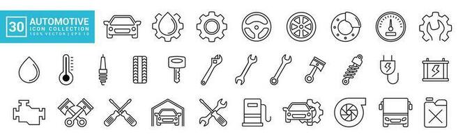 Collection of automotive icons, car, machine, garage, service tools, editable and resizable vector EPS 10.