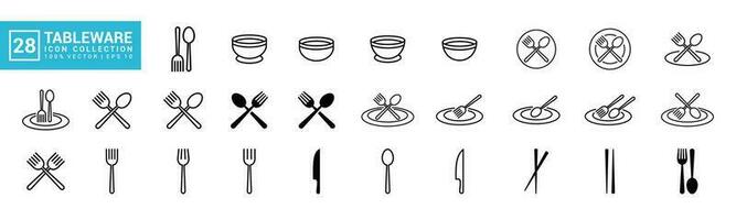 Collection of tableware icons, kitchen, cook, chef, editable and resizable EPS 10. vector