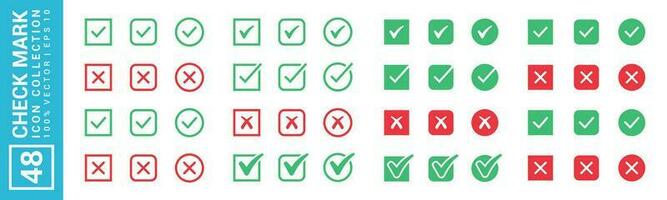 Collection of checkmark icon, tick, cross mark, editable and resizable EPS 10 vector