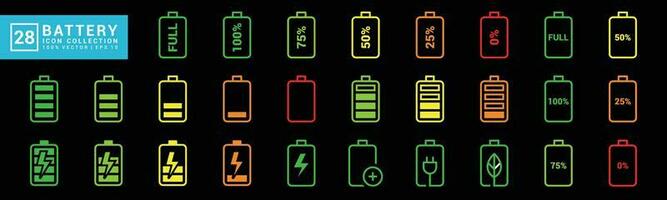 Battery icon collection, energy, power, charge, full, editable and resizable EPS 10. vector