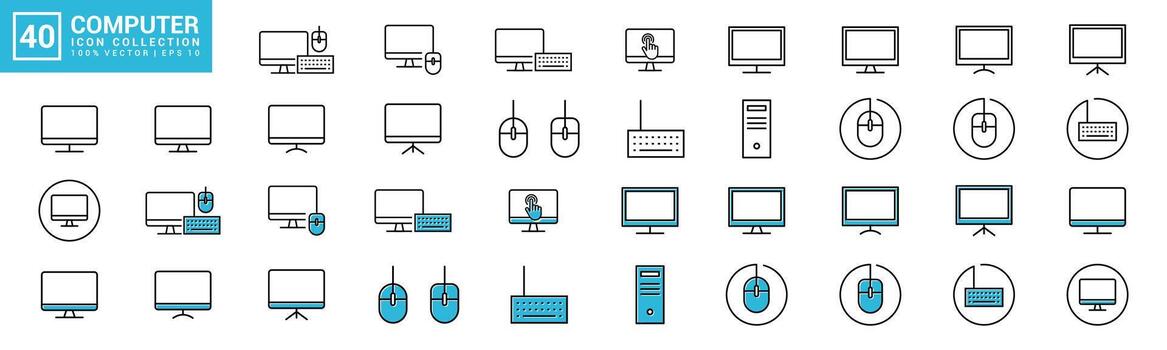 Collection of computer icons, computer equipment, work, designer, editor, editable and resizable EPS 10 vector