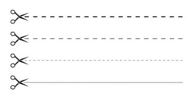 conjunto de tijeras con cortar líneas. vector tijeras cortar líneas. vector iconos