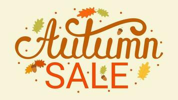 Text banners of the autumn sale for the September shopping promotion or the autumn discount in the store. Vector oak acorn with leaves for the design of a discount leaflet or a web banner.