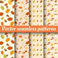 A collection of autumn seamless patterns with leaves and acorns vector