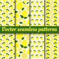 A collection of vector seamless patterns. Background of fresh lemons. Colorful wallpaper vector. Seamless pattern with a collection of fresh fruits. Decorative illustration suitable for printing.