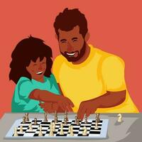 Father and Son Playing Chess Vector Stock Illustration