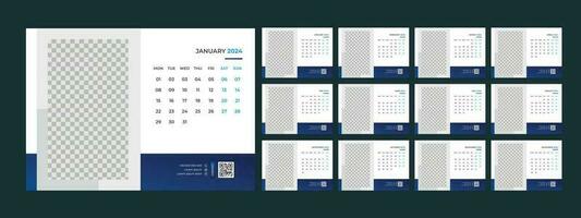 calendario, 2024, escritorio, plantilla, diseño vector