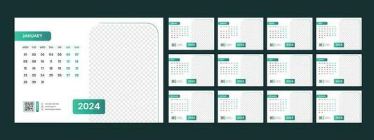 Calendar 2024 planner corporate template design set. Week starts on Monday. template for annual calendar 2024 vector