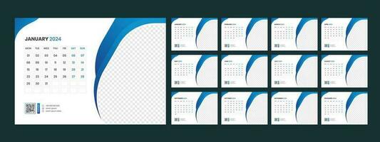 Calendar 2024 planner corporate template design set. Week starts on Monday. template for annual calendar 2024 vector
