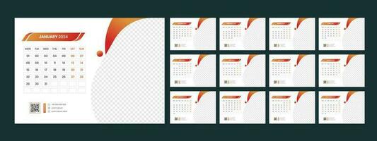 Calendar 2024 planner corporate template design set. Week starts on Monday. template for annual calendar 2024 vector