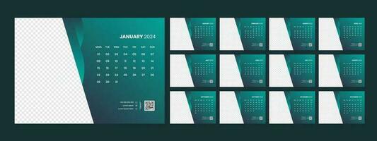 Calendar 2024 planner corporate template design set. Week starts on Monday. template for annual calendar 2024 vector