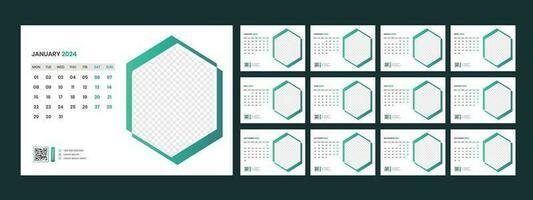 Calendar 2024 planner corporate template design set. Week starts on Monday. template for annual calendar 2024 vector