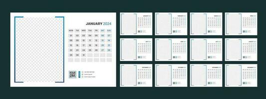 Calendar 2024 planner corporate template design set. Week starts on Monday. template for annual calendar 2024 vector