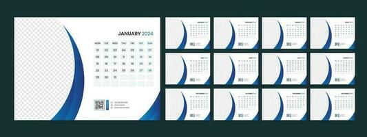 Calendar 2024 planner corporate template design set. Week starts on Monday. template for annual calendar 2024 vector