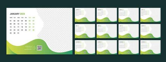 Calendar 2024 planner corporate template design set. Week starts on Monday. template for annual calendar 2024 vector