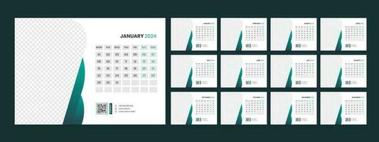 Calendar 2024 planner corporate template design set. Week starts on Monday. template for annual calendar 2024 vector