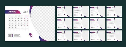 Calendar 2024 planner corporate template design set. Week starts on Monday. template for annual calendar 2024 vector