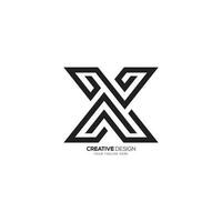 Line art letter X simple shape minimalist monogram unique logo concept. X logo vector