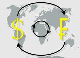 Currency exchange franc dollar on world map background vector