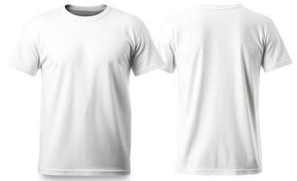 Men white blank T shirt, template, from two sides, isolated on white background, generate ai photo