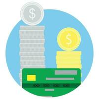 Money stack coins and credit card. Banking savings, wealth investment. Vector illustration