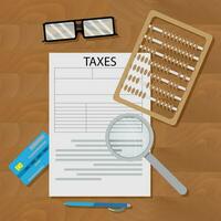 Write tax form. Vector business finance, financial paper writing and paperwork illustration